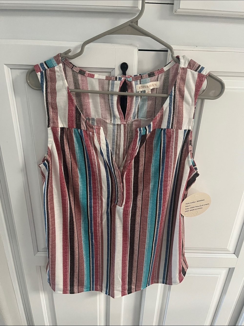 Eden & Olivia Striped Sleeveless Top - Teal, Rose & Brown
